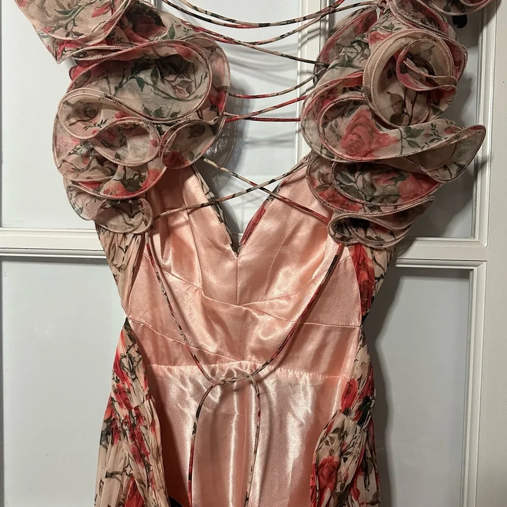 Mac Duggal Pink Floral Rose Cut-Out Chiffon Gown STUNNING! - Picture 10 of 11